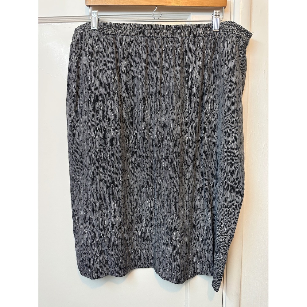 Adrian-Avery Vintage 100% Silk Midi Skirt Black White Abstract Stripe Plus Sz 20